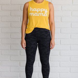 Camo HeyNuts Yoga Pants (M) + Gayson Threads ‘Happy Mama’ Tee (M)